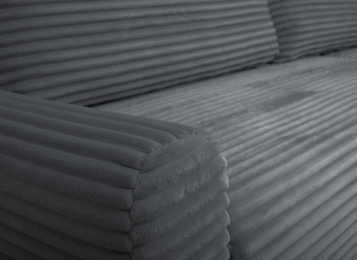 Canapé d'angle réversible et convertible avec coffre en velours côtelé épais gris foncé KATIA - DécoInParis