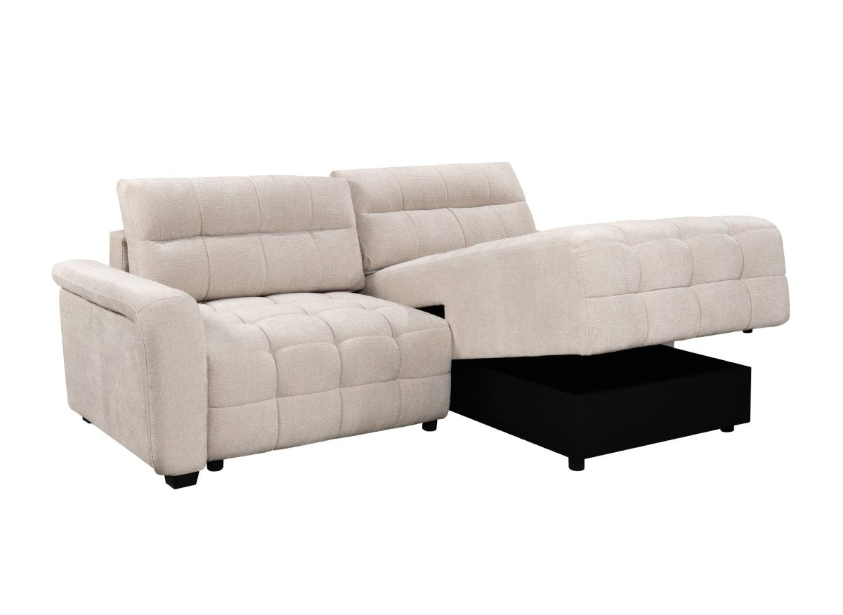 Canapé d'angle réversible et convertible avec coffres en velours tissé beige LAUREANE - DécoInParis