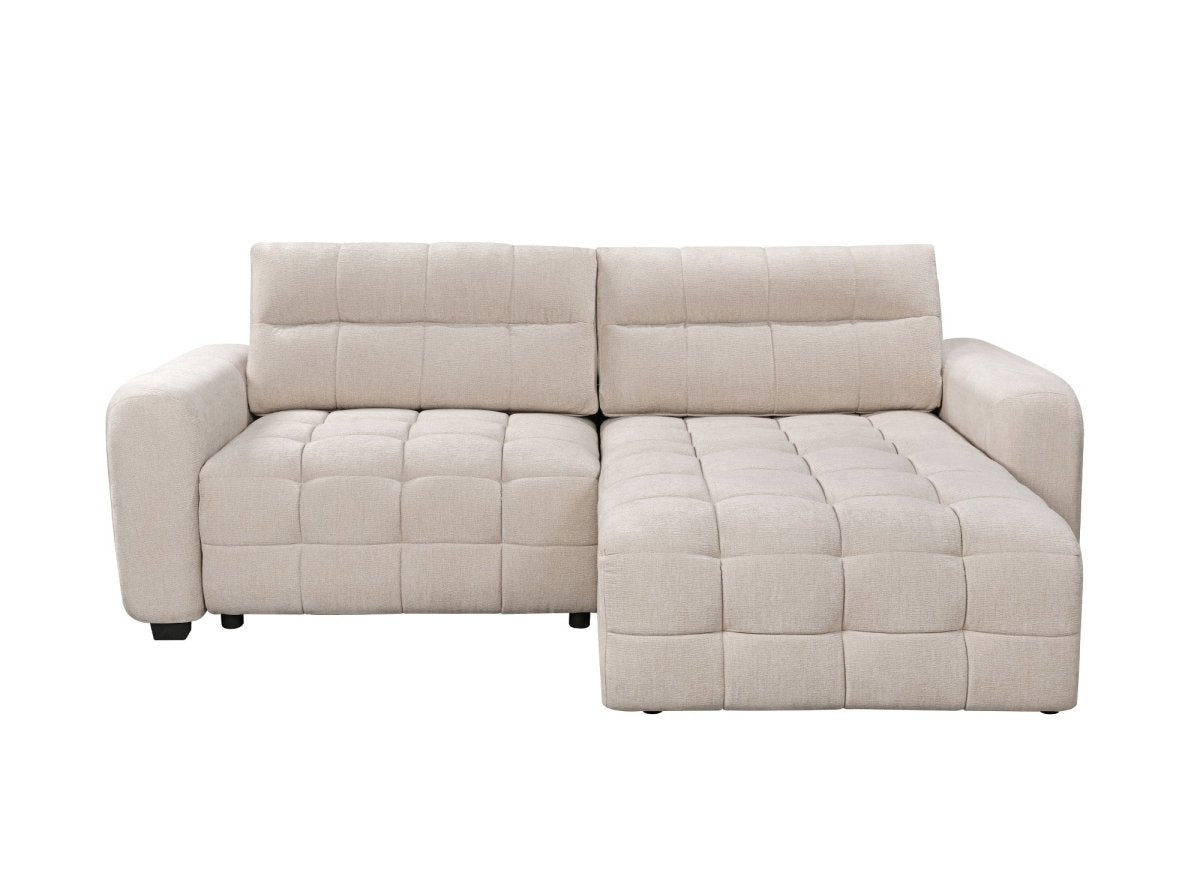 Canapé d'angle réversible et convertible avec coffres en velours tissé beige LAUREANE - DécoInParis
