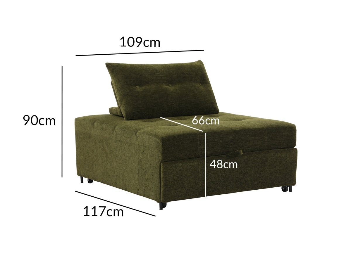 Canapé droit 1 place convertible en tissu texturé doux vert olive NATHEO - DécoInParis