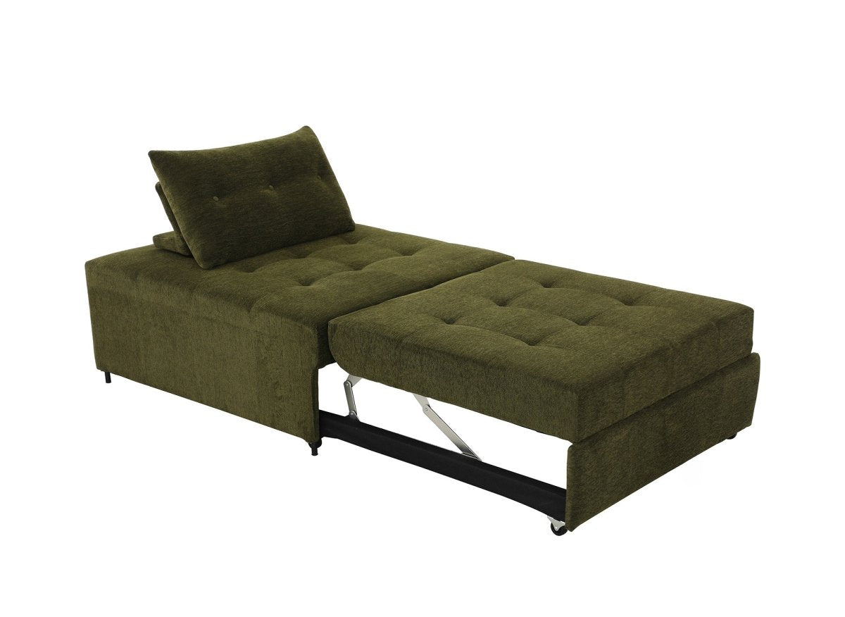 Canapé droit 1 place convertible en tissu texturé doux vert olive NATHEO - DécoInParis