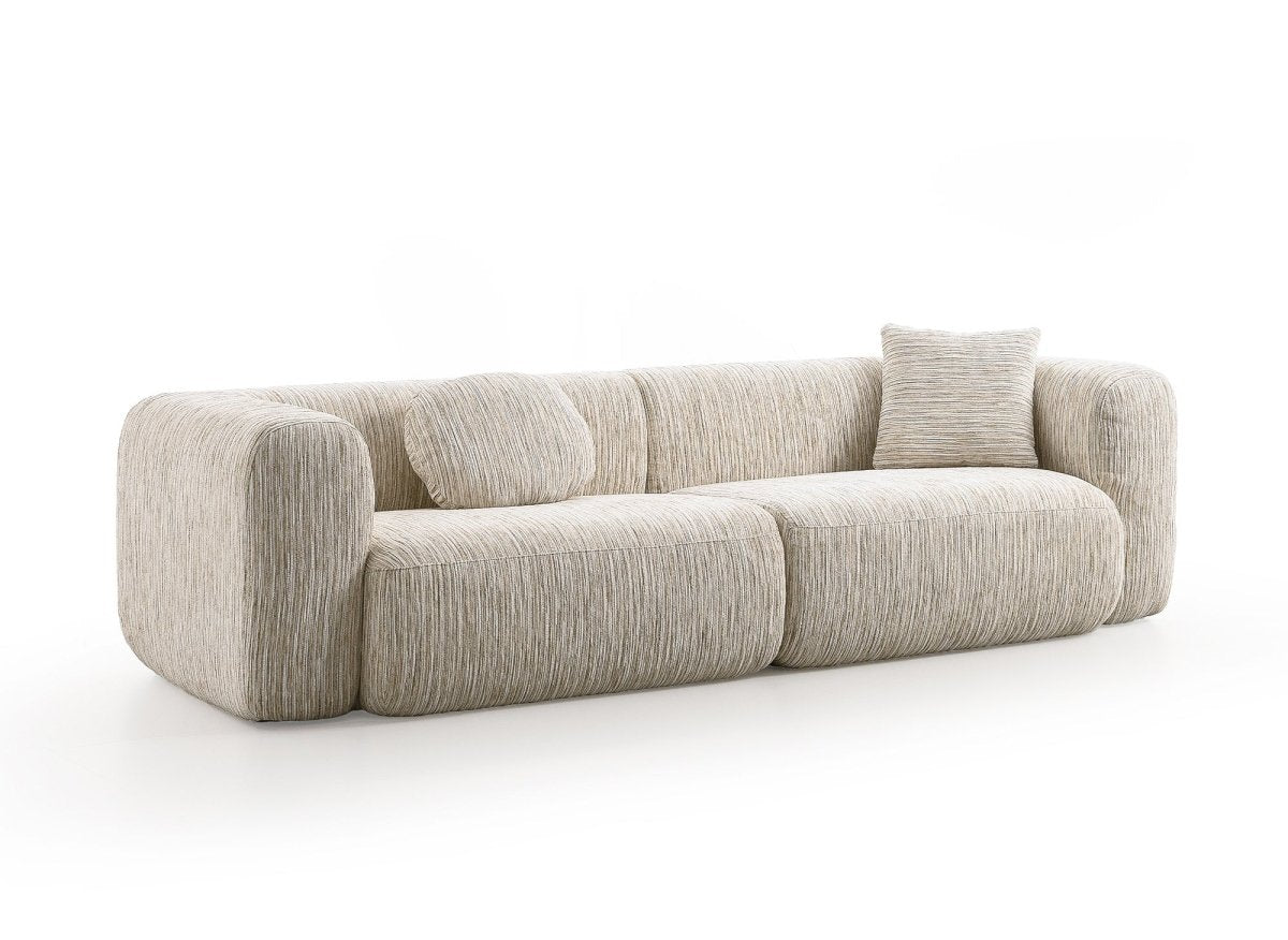 Canapé droit 3 places en velours texturé beige SAMANTHA - DécoInParis