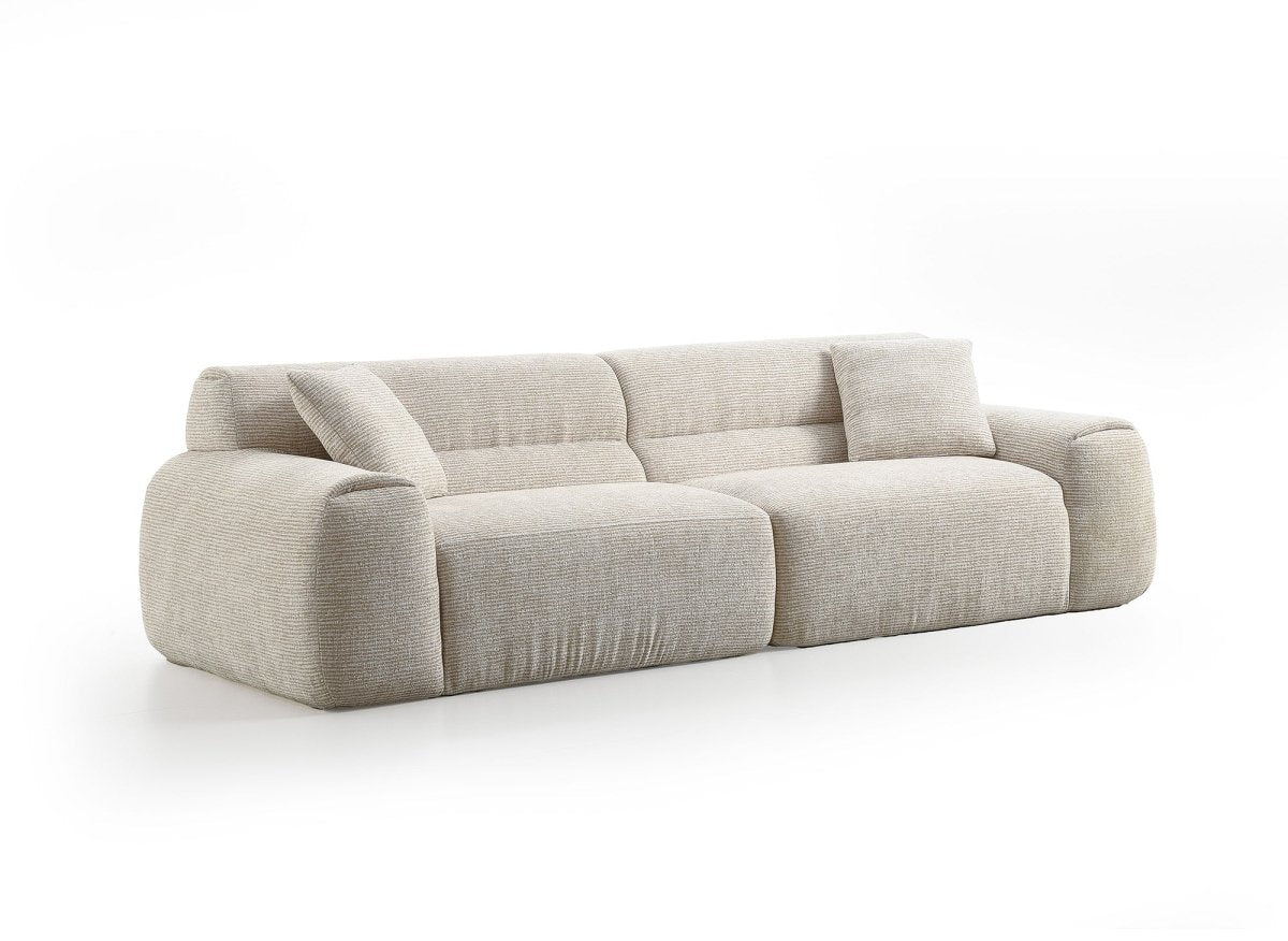 Canapé droit 3 places en velours texturé beige TAYLOR - DécoInParis