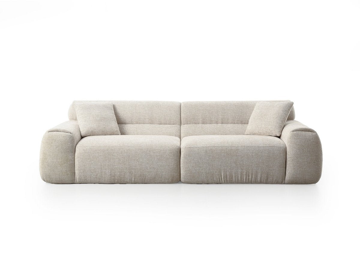 Canapé droit 3 places en velours texturé beige TAYLOR - DécoInParis