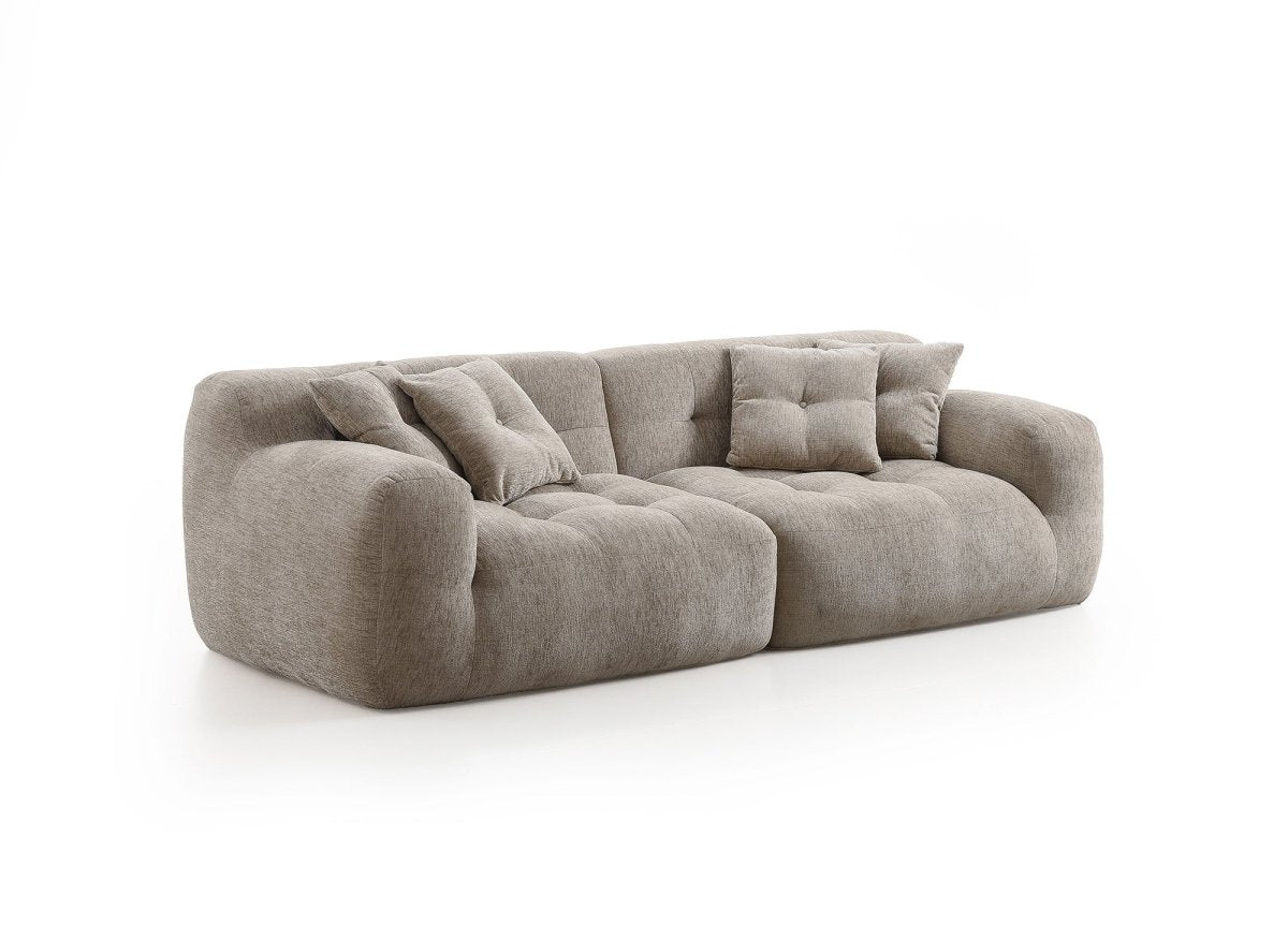 Canapé droit 3 places en velours texturé taupe TANINA - DécoInParis
