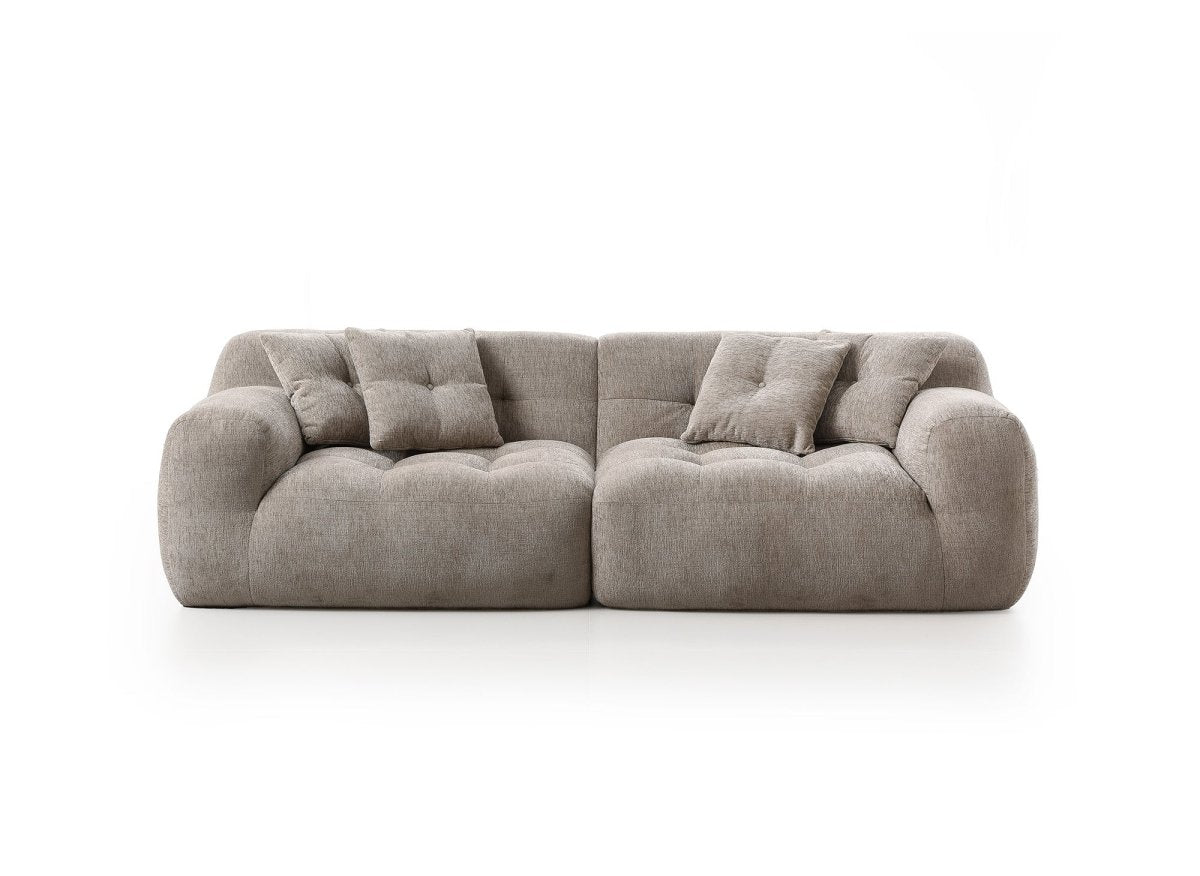 Canapé droit 3 places en velours texturé taupe TANINA - DécoInParis