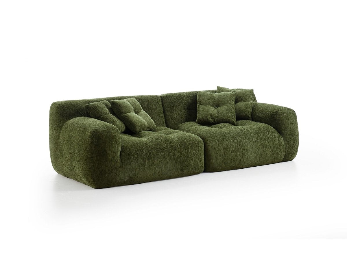 Canapé droit 3 places en velours texturé vert olive TANINA - DécoInParis