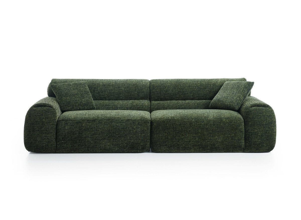 Canapé droit 3 places en velours texturé vert olive TAYLOR - DécoInParis