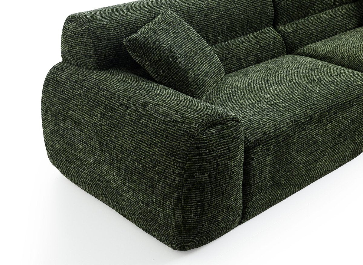 Canapé droit 3 places en velours texturé vert olive TAYLOR - DécoInParis