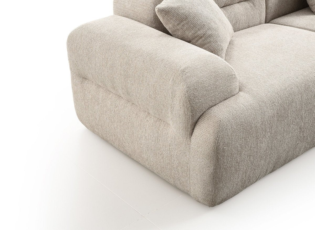 Canapé droit 3 places + pouf en tissu texturé beige SAKURA - DécoInParis
