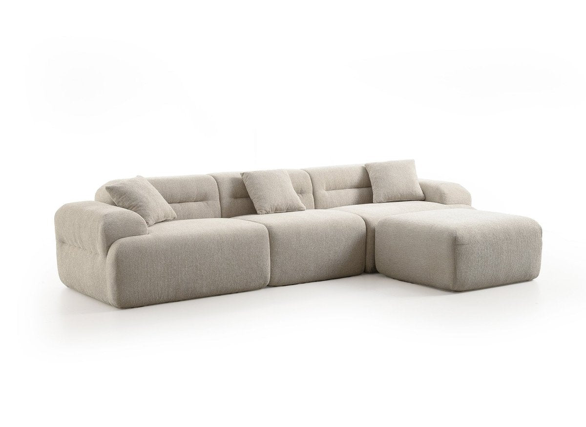 Canapé droit 3 places + pouf en tissu texturé beige SAKURA - DécoInParis