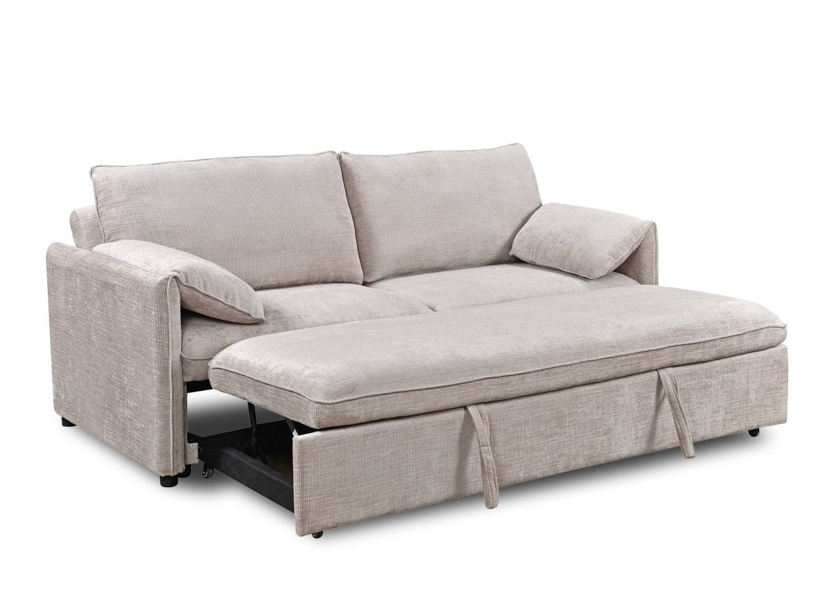 Canapé droit convertible 3 places en velours chiné beige LAMAR - DécoInParis