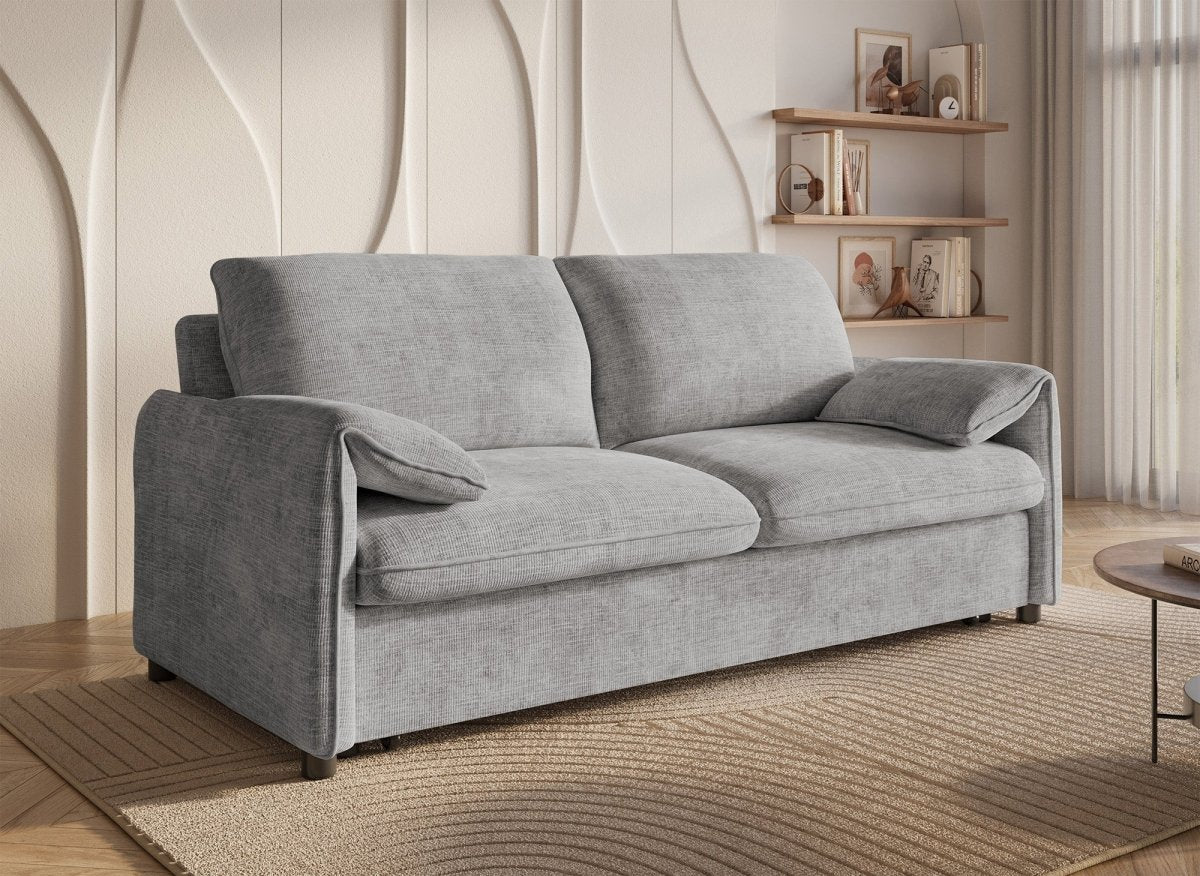 Canapé droit convertible 3 places en velours chiné gris LAMAR - DécoInParis