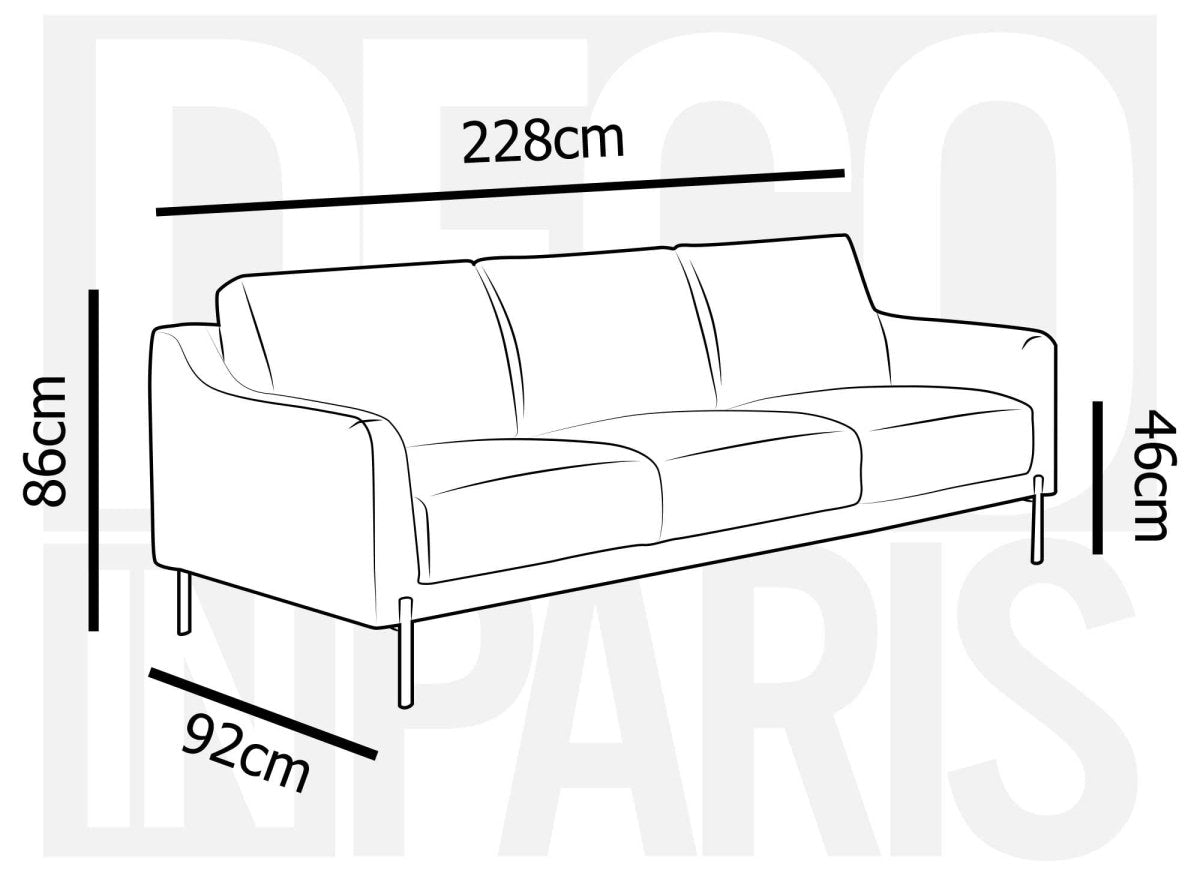 Canapé droit fixe 3 places en velours gris CELINE - DécoInParis