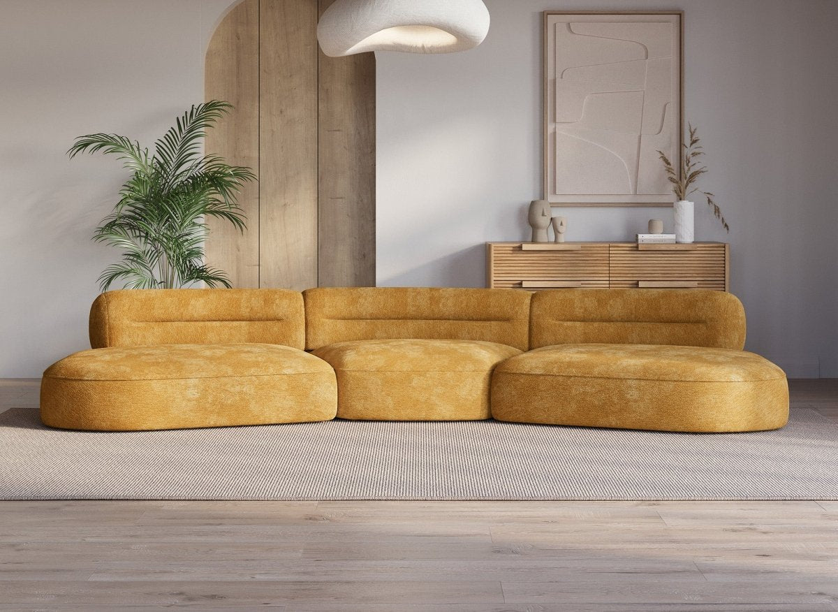 Canapé droit fixe 5 places en velours tissé moutarde IMENIA - DécoInParis