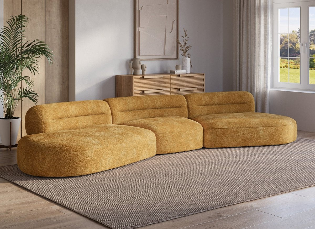 Canapé droit fixe 5 places en velours tissé moutarde IMENIA - DécoInParis