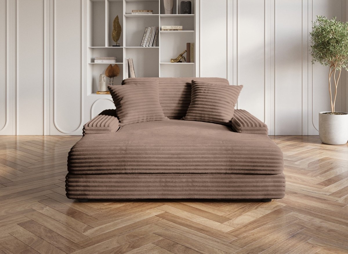 Canapé droit méridienne 1 place en gros côtelé doux taupe DAHO - DécoInParis