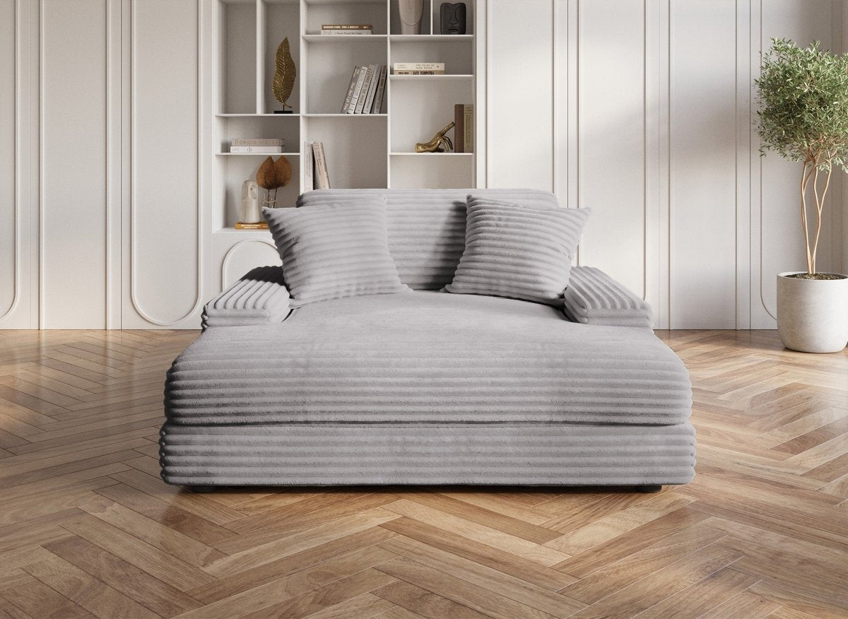 Canapé droit méridienne 1 place en velours gros côtelé gris DAHO - DécoInParis