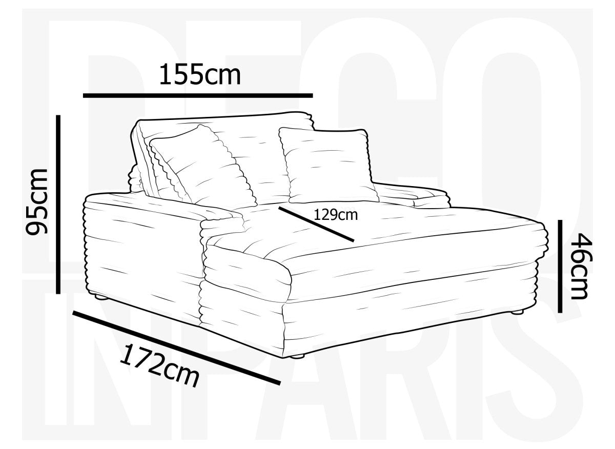 Canapé droit méridienne 1 place en velours gros côtelé gris DAHO - DécoInParis