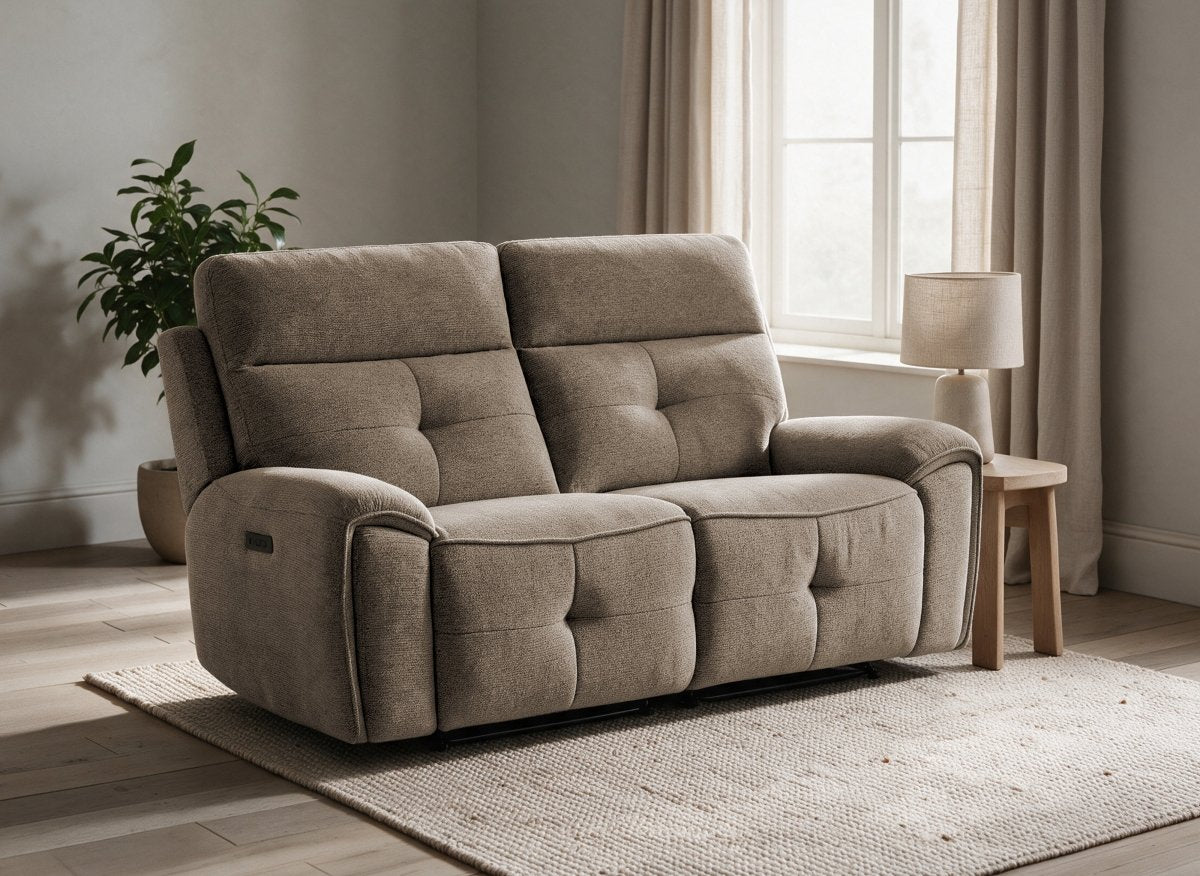 Canapé droit relax électrique 3 places en velours texturé marron PATRICIA - DécoInParis