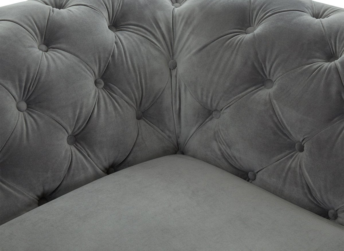 Canapé fixe 2 places capitonné chesterfield velours gris CARMEN - DécoInParis