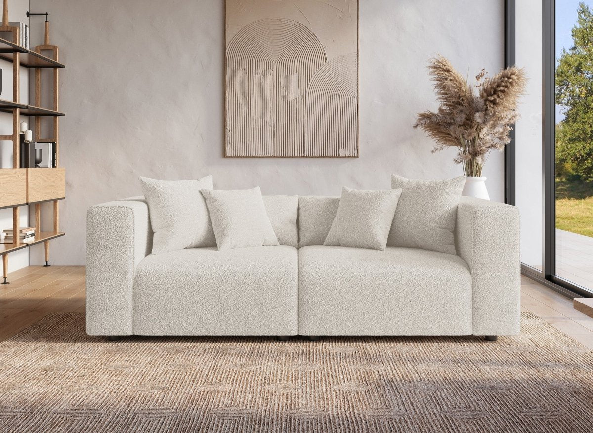 Canapé fixe 3 places effet peau de mouton beige EVELYNE - DécoInParis