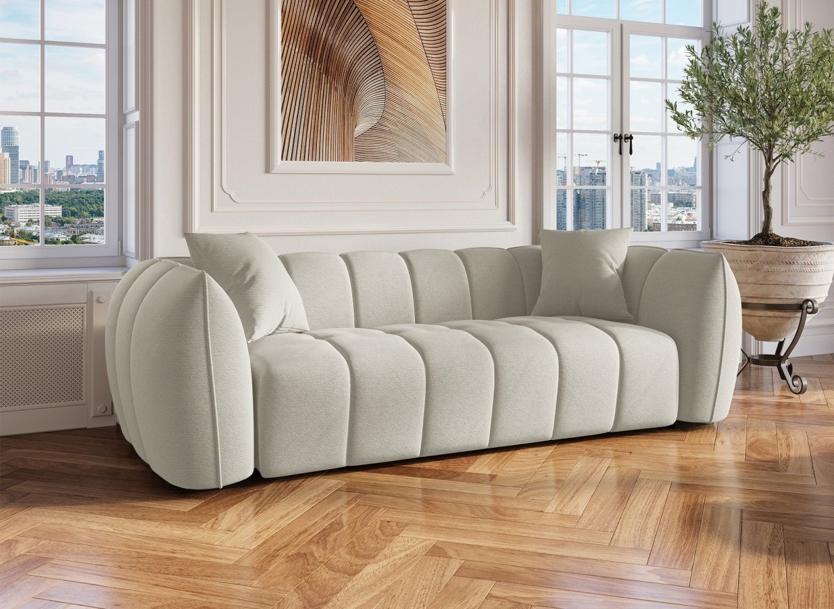 Canapé fixe 3 places en tissu beige ALISSA - DécoInParis