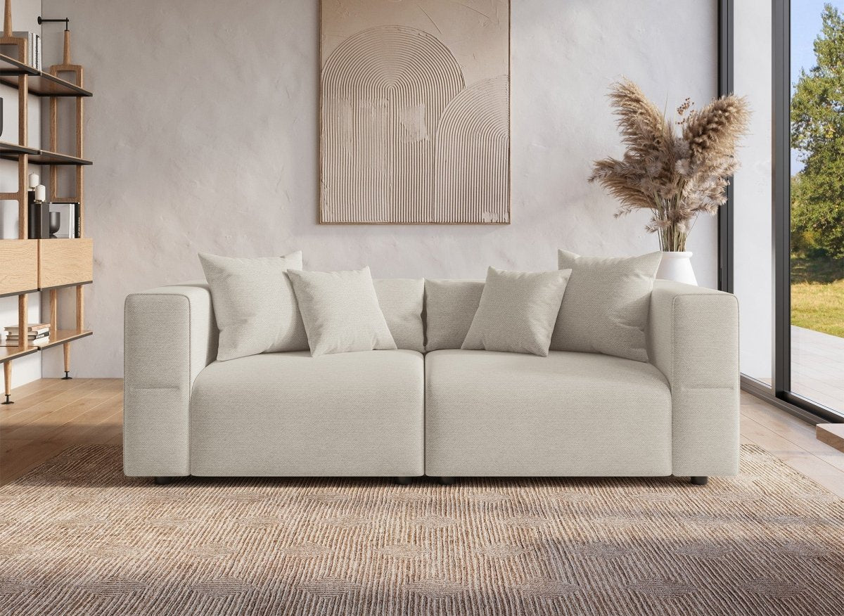 Canapé fixe 3 places en tissu beige EVELYNE - DécoInParis