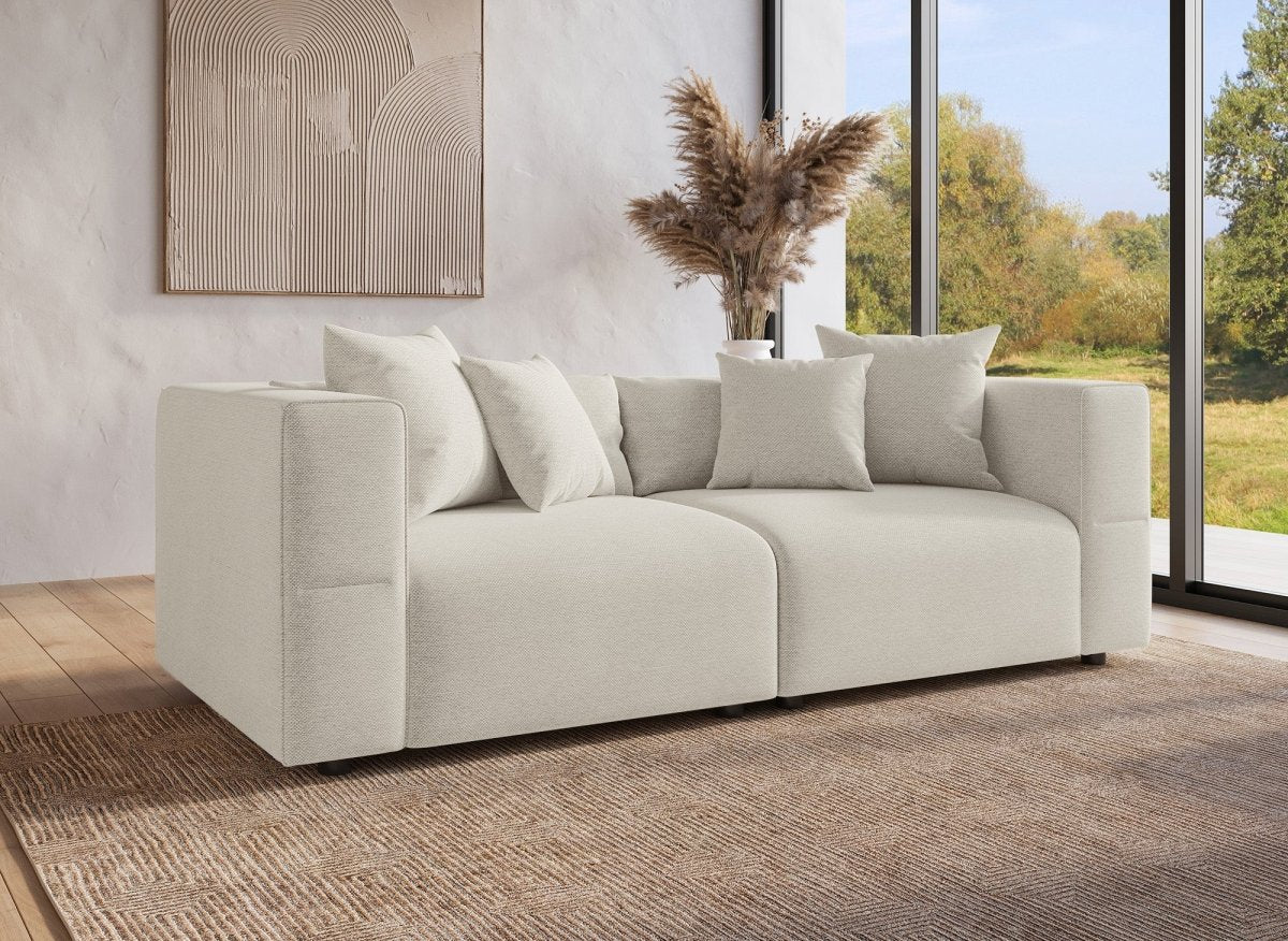 Canapé fixe 3 places en tissu beige EVELYNE - DécoInParis