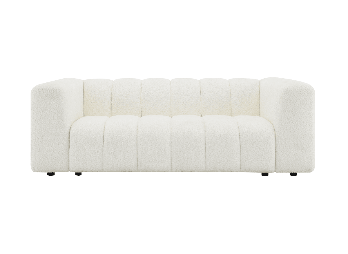 Canapé fixe 3 places en tissu bouclette écru AELIS - DécoInParis