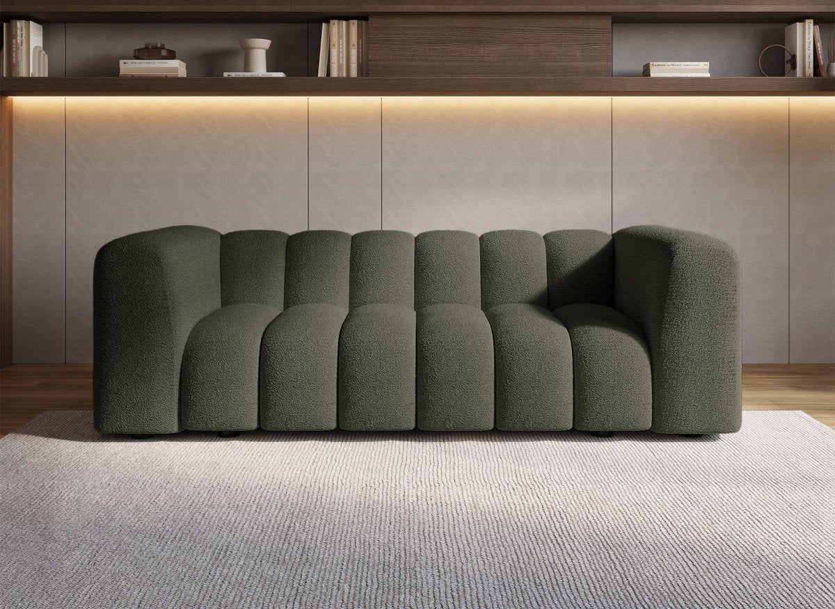 Canapé fixe 3 places en tissu bouclette vert AELIS - DécoInParis