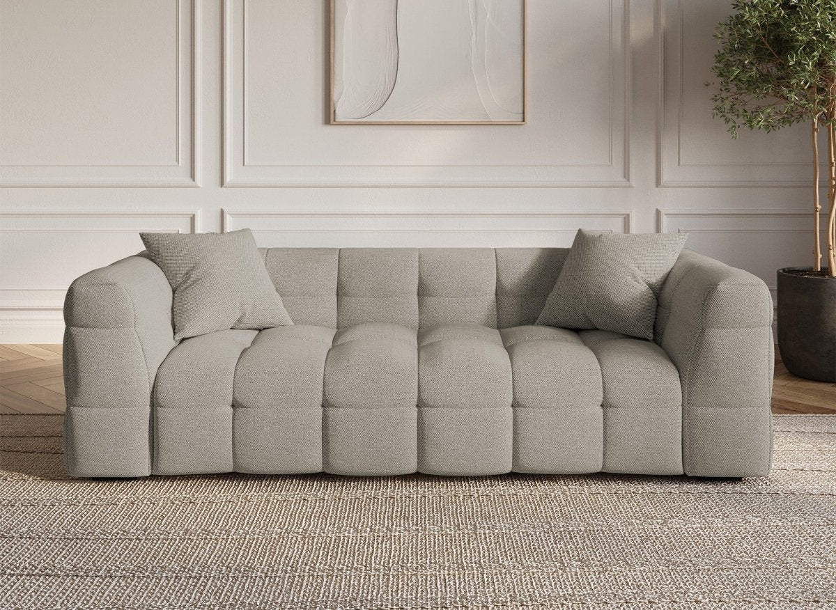 Canapé fixe 3 places en tissu taupe BELLA - DécoInParis