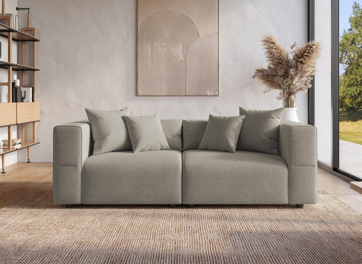 Canapé fixe 3 places en tissu taupe EVELYNE - DécoInParis