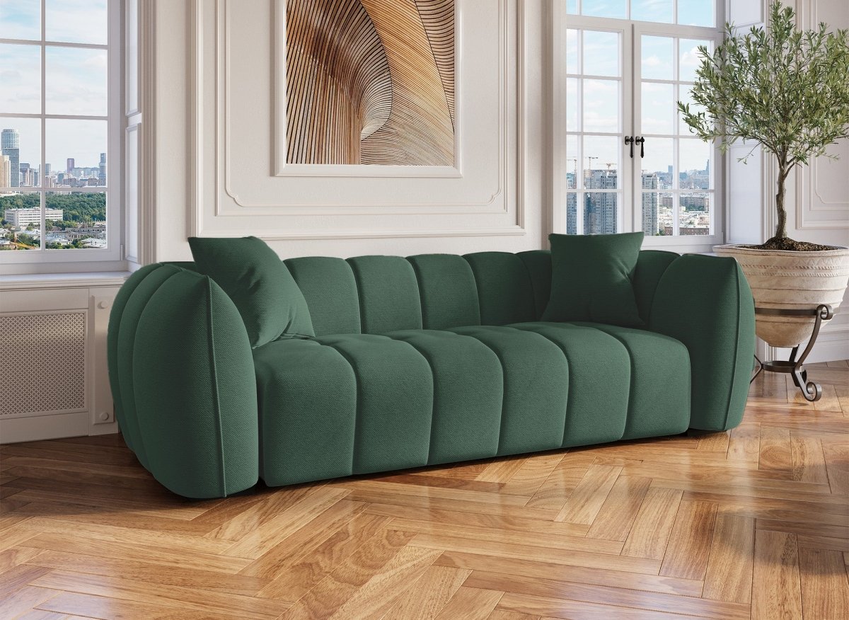 Canapé fixe 3 places en tissu vert ALISSA - DécoInParis