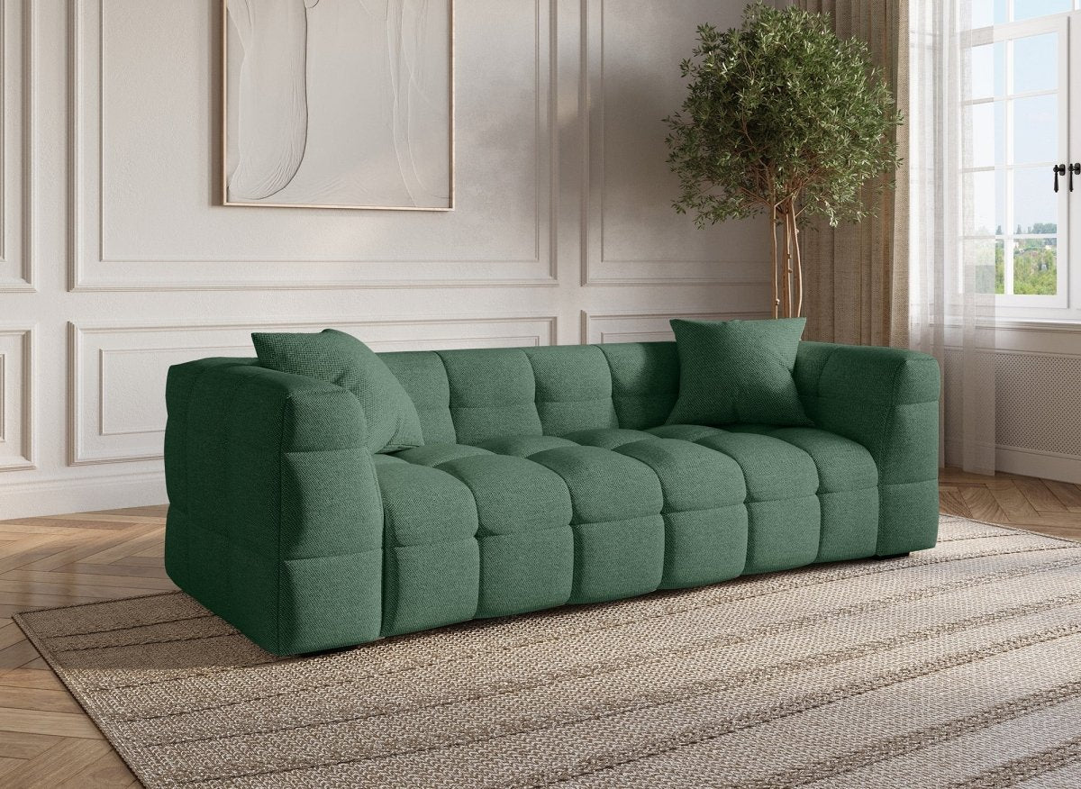 Canapé fixe 3 places en tissu vert BELLA - DécoInParis