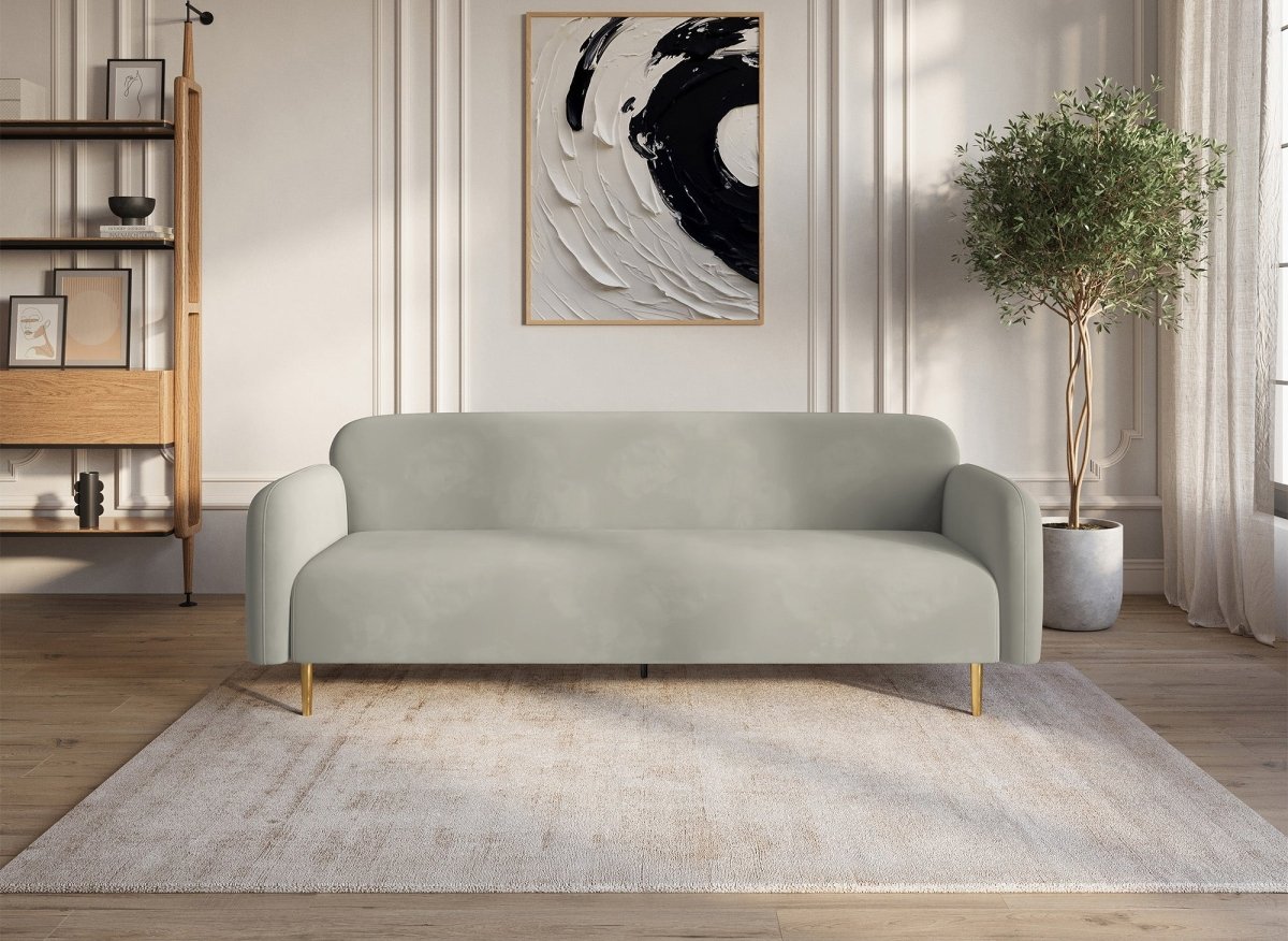 Canapé fixe 3 places en velours beige MARILYNE - DécoInParis