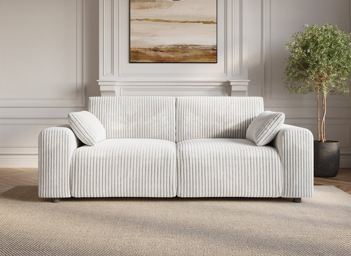 Canapé fixe 3 places en velours côtelé épais beige INAM - DécoInParis