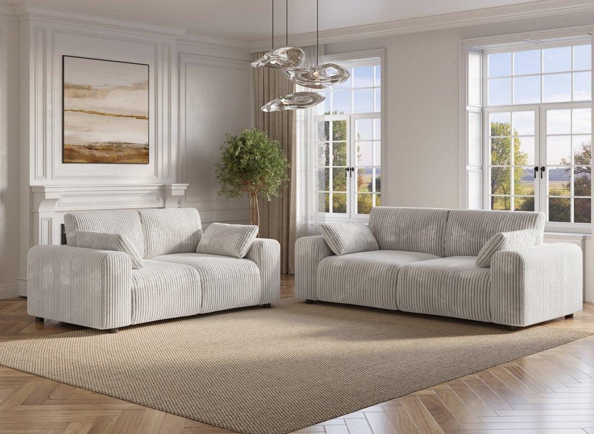 Canapé fixe 3 places en velours côtelé épais beige INAM - DécoInParis