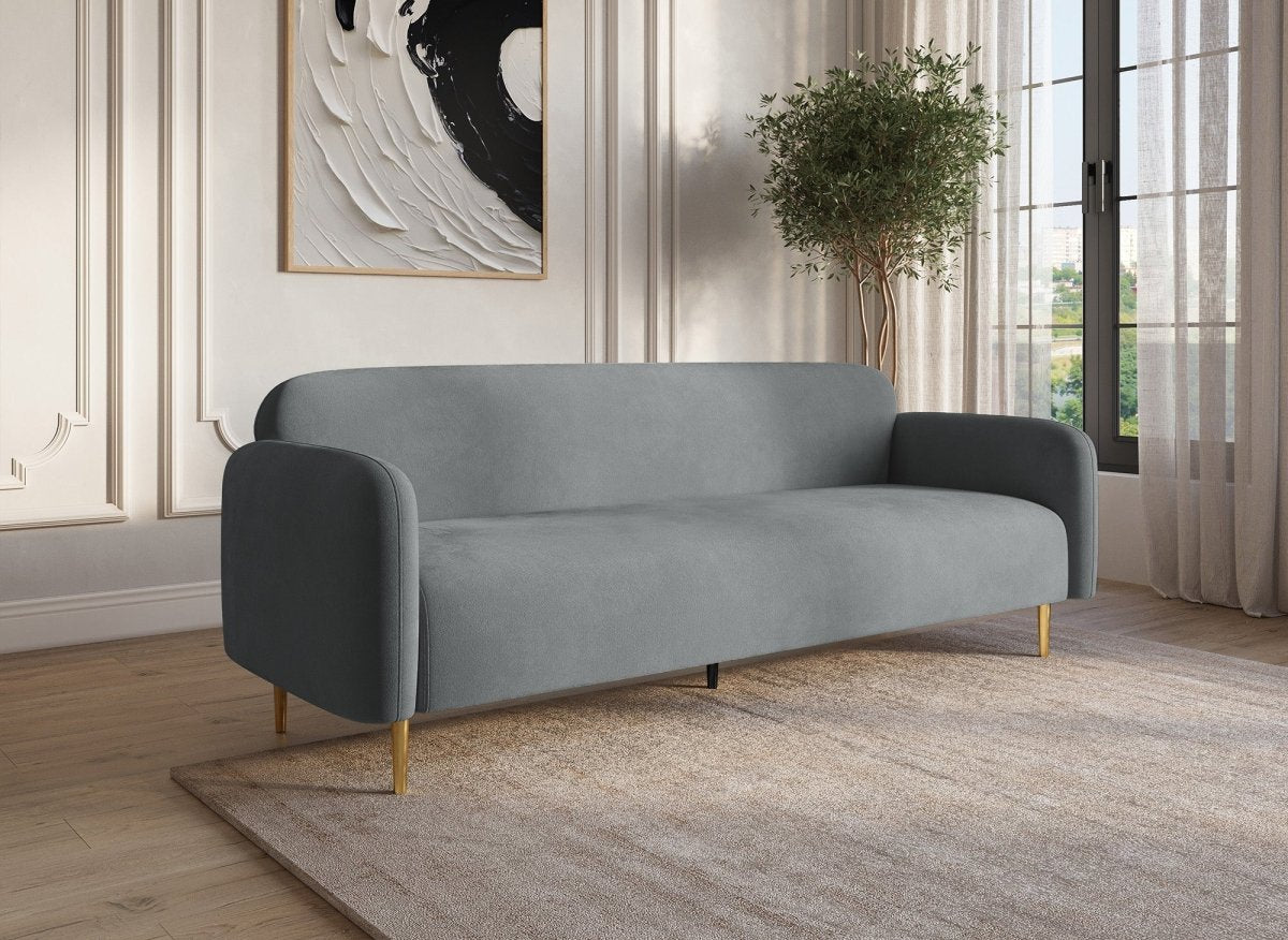 Canapé fixe 3 places en velours gris MARILYNE - DécoInParis