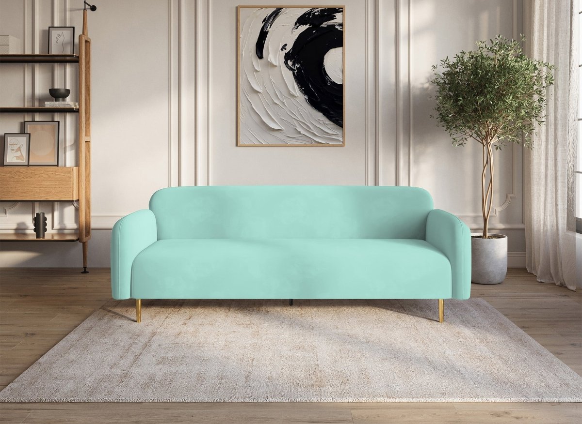 Canapé fixe 3 places en velours vert d'eau MARILYNE - DécoInParis