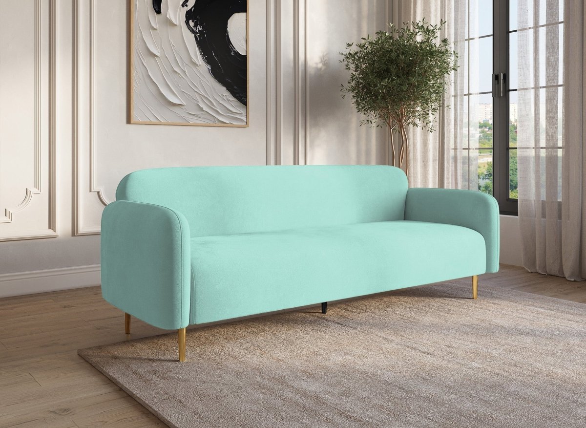 Canapé fixe 3 places en velours vert d'eau MARILYNE - DécoInParis