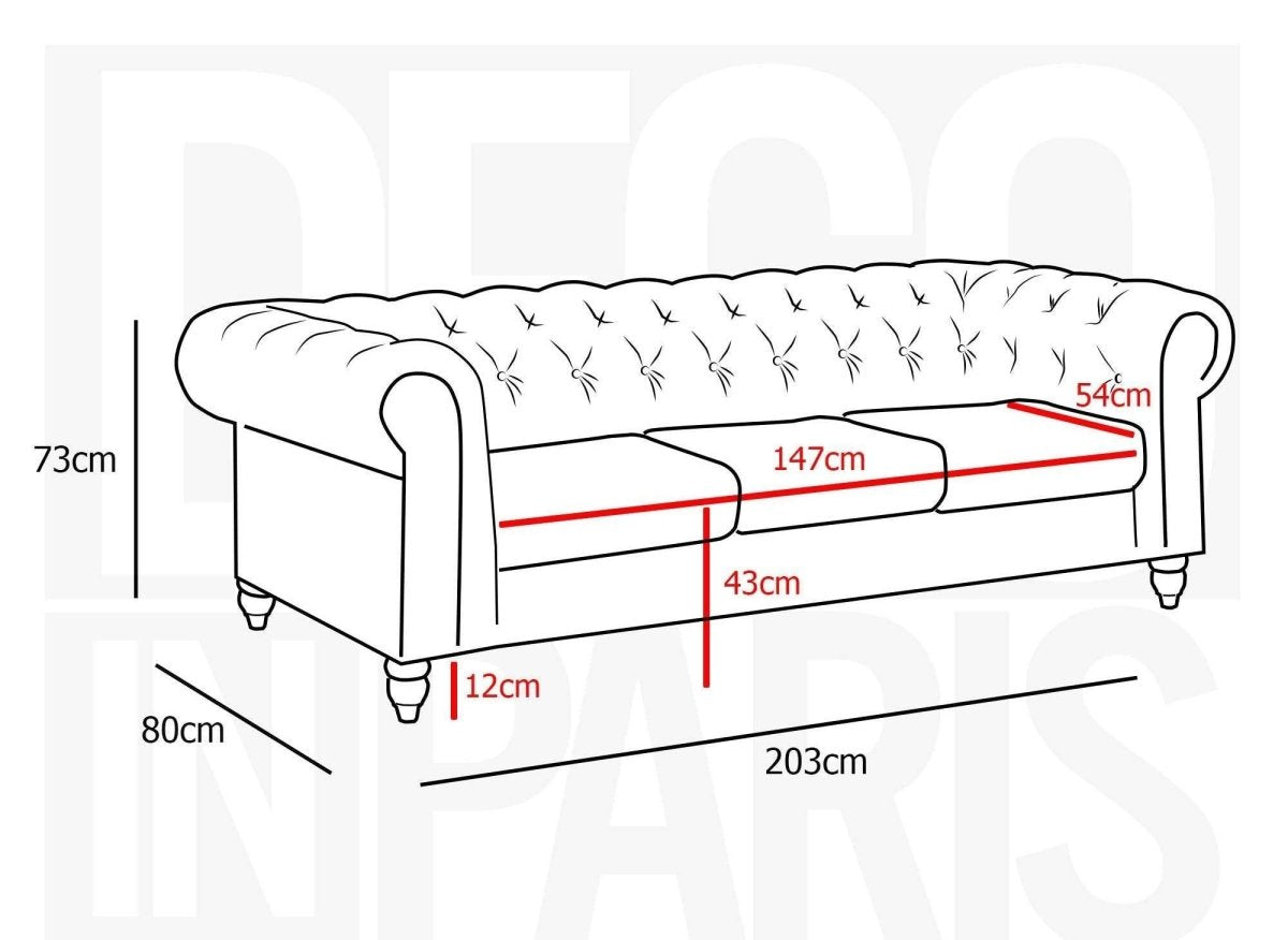 Canapé fixe 3 places velours Gris CHESTERFIELD - DécoInParis