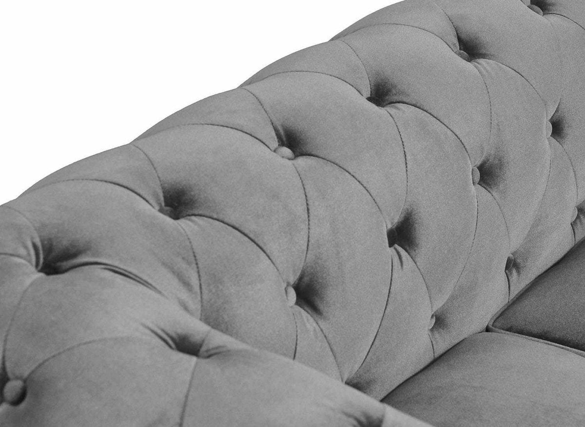 Canapé fixe 3 places velours Gris CHESTERFIELD - DécoInParis