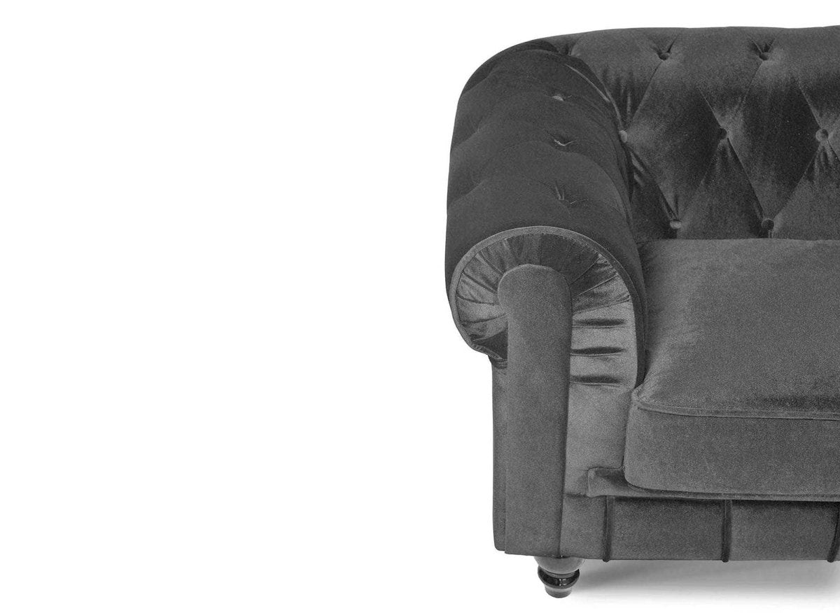 Canapé fixe 3 places velours Gris CHESTERFIELD - DécoInParis