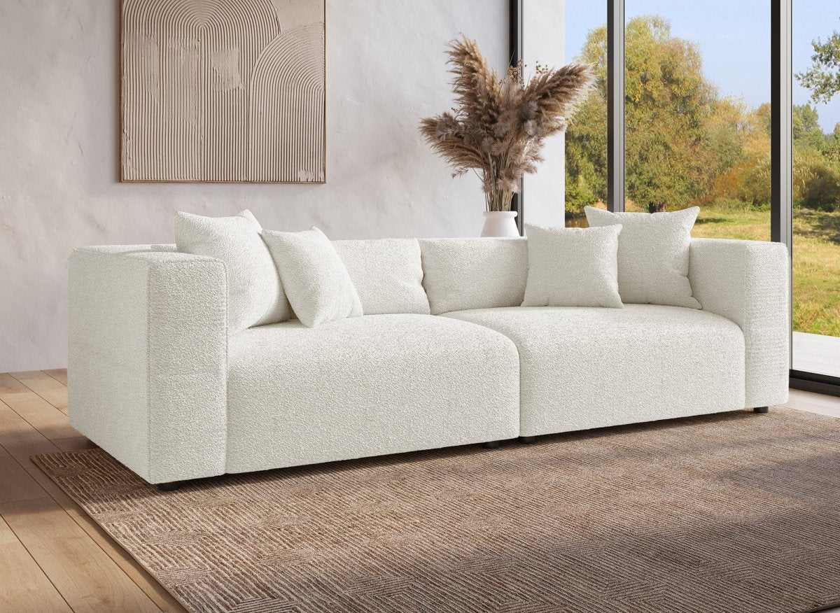 Canapé fixe 4 places effet peau de mouton beige EVELYNE - DécoInParis