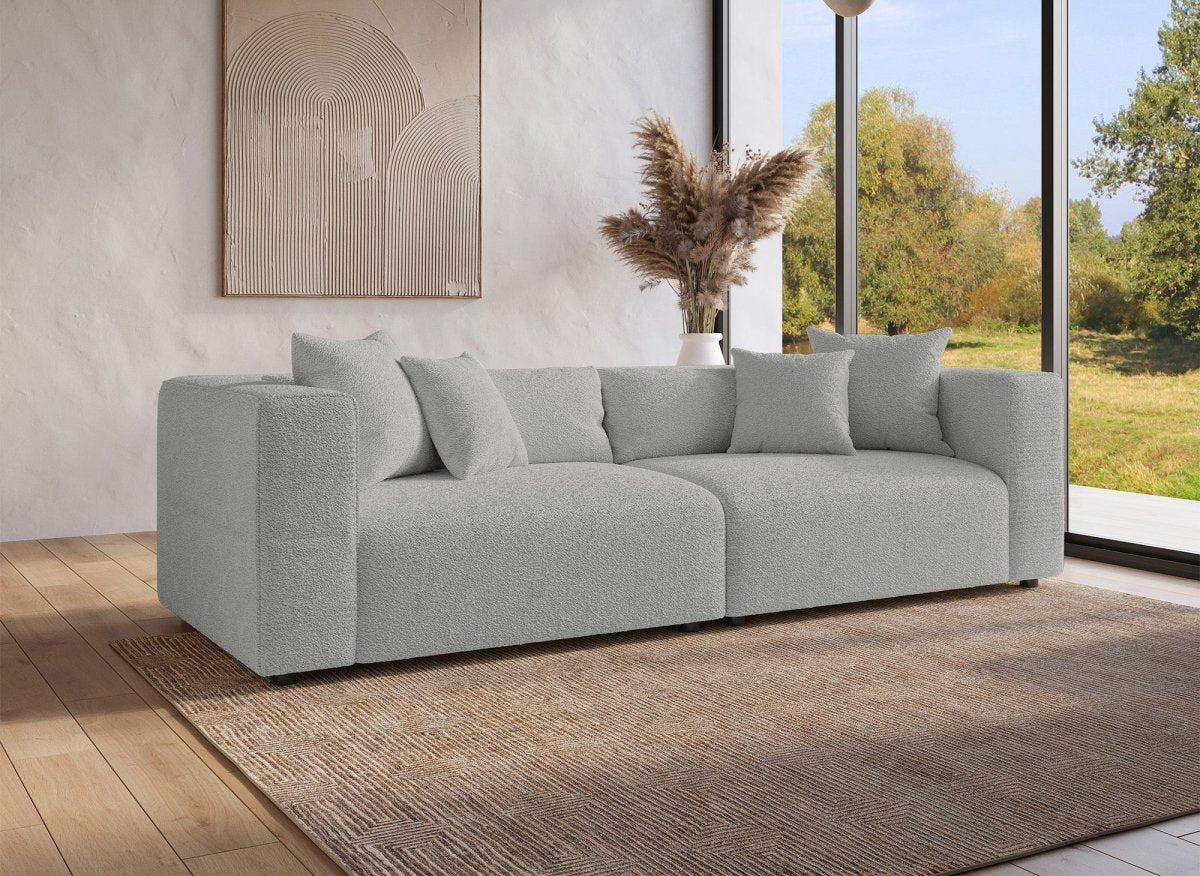 Canapé fixe 4 places effet peau de mouton gris EVELYNE - DécoInParis