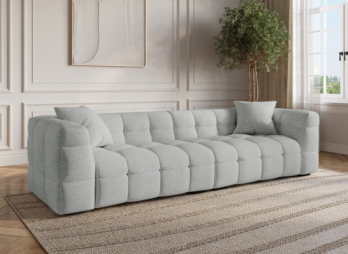 Canapé fixe 4 places en tissu gris BELLA - DécoInParis