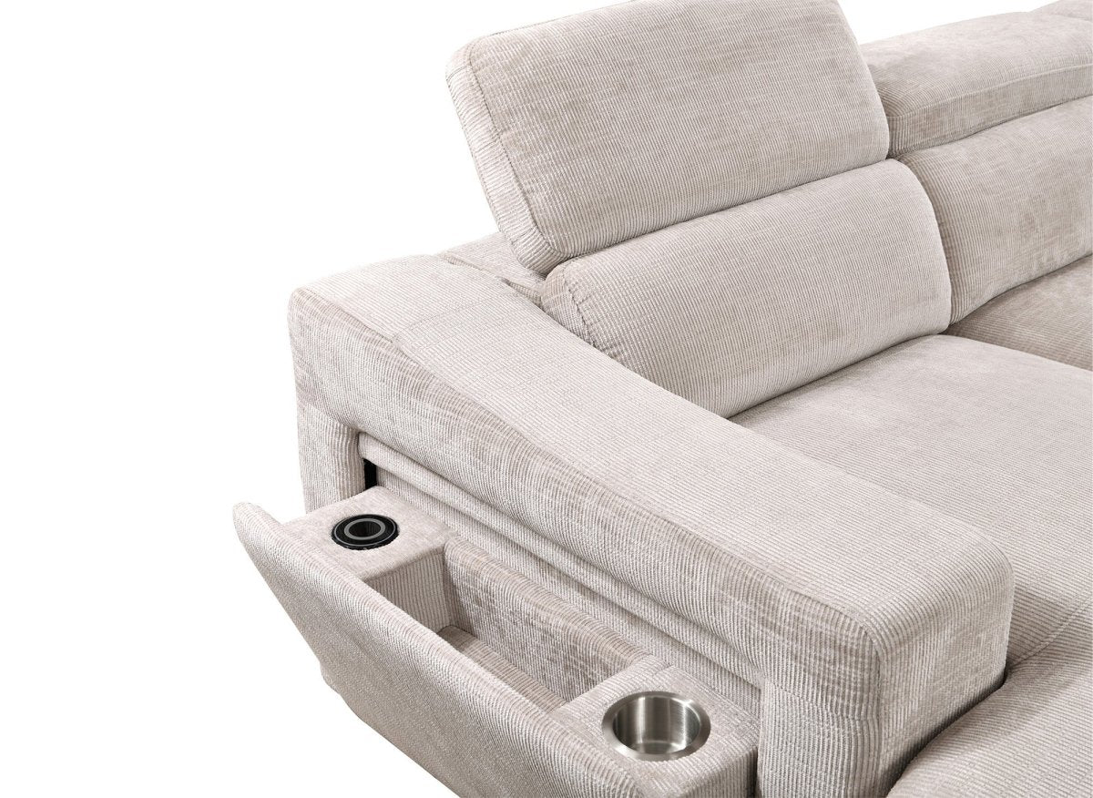 Canapé panoramique convertible avec 2 coffres en velours chiné beige VELORA - DécoInParis