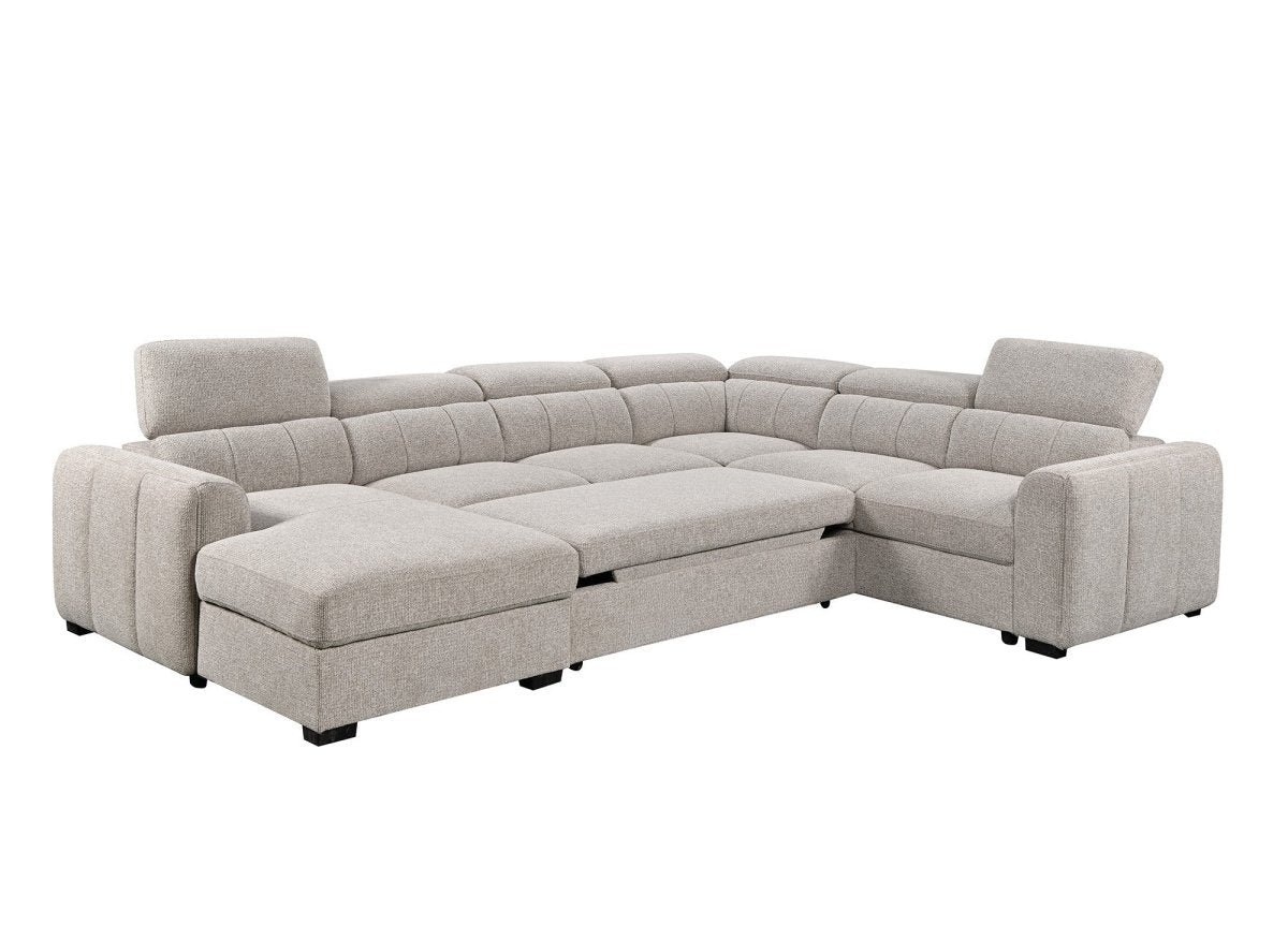 Canapé panoramique convertible avec coffre en tissu bouclette taupe NAJAH - Angle gauche - DécoInParis