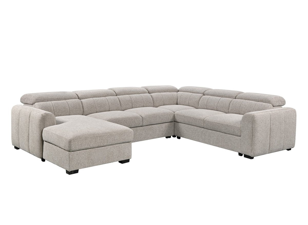 Canapé panoramique convertible avec coffre en tissu texturé taupe NAJAH - Angle gauche - DécoInParis